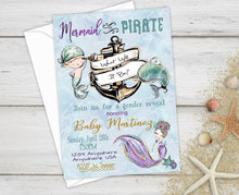 Load image into Gallery viewer, Nautical Baby Shower, Baby Shower Invites, Gender Reveal, Mermaid or Pirate Gender Reveal, He or She, Boy or Girl, Blue or Pink, Printable