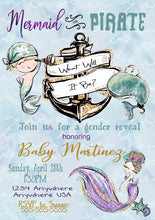 Load image into Gallery viewer, Nautical Baby Shower, Baby Shower Invites, Gender Reveal, Mermaid or Pirate Gender Reveal, He or She, Boy or Girl, Blue or Pink, Printable