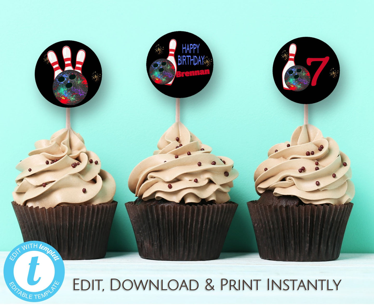 Printable Cupcake Toppers, Bowling Cupcake Toppers, Bowling Party, Cupcake Toppers, Cupcake Toppers Birthday, Bowling Pin, Cake Topper
