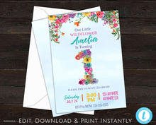 Load image into Gallery viewer, First Birthday Invitation, 1st Birthday Invitation, First Birthday Party Invitation, Floral First Birthday Invitation, Wildflower, Girl Bday