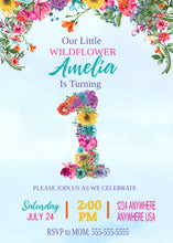 Load image into Gallery viewer, First Birthday Invitation, 1st Birthday Invitation, First Birthday Party Invitation, Floral First Birthday Invitation, Wildflower, Girl Bday