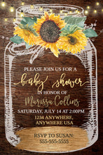 Load image into Gallery viewer, Baby Shower Invitation bundle , sunflower Baby Shower, Rustic Baby Shower, Mason Jar Invitation Thank You, Diaper raffle, Books for baby