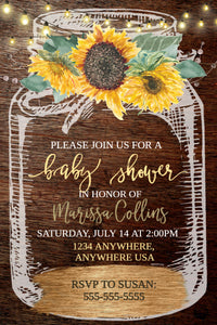 Baby Shower Invitation bundle , sunflower Baby Shower, Rustic Baby Shower, Mason Jar Invitation Thank You, Diaper raffle, Books for baby