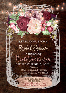 Bridal Shower Invites, Rustic Bridal Shower Invitation, Mason Jar Bridal Shower Invitation, Floral Bridal Shower Invitation, Country Chic