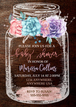 Load image into Gallery viewer, Baby Shower Invitation Template, Baby Shower Invitation, Rustic Baby Shower Invite, Mason Jar Baby Shower Invitation, Succulents, Printable