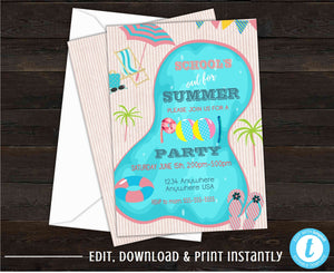 Pool Party Invitation, Schools Out For Summer, Summer Vacation, End of Year Pool Party, Summer Party Invitations, Schools Out Party Invite