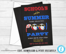 Load image into Gallery viewer, Summer Party Invitations, Pool Party Invitation, Schools Out For Summer, Summer Vacation, End of Year Pool Party, Schools Out Party Invite