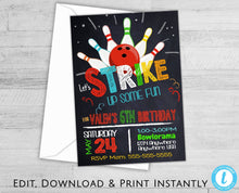 Load image into Gallery viewer, Boys Bowling Birthday Party, Bowling Invitation, Bowling Party, Bowling Birthday Party, Birthday Invitations, Birthday Invite, Printable