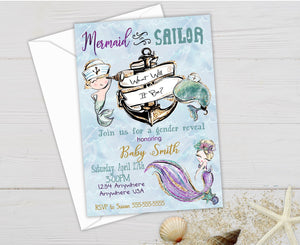 Mermaid or Sailor Gender Reveal, Gender Reveal Party, Baby Shower Invitation, Baby Gender Reveal, Boy or Girl, Gender Reveal Invites