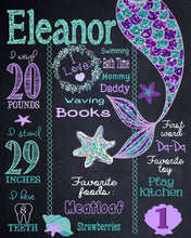 Load image into Gallery viewer, Mermaid Birthday Board, First Birthday Chalkboard, Milestone Chalkboard, Mermaid Birthday Party, Mermaid Party, Mermaid Party Decorations