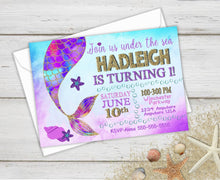 Load image into Gallery viewer, Birthday Party Invitations, Mermaid Birthday, Mermaid Party, Mermaid Invites, Birthday Invitations, Under the Sea, Mermaid Tail, Glitter