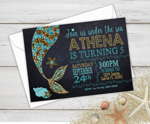 Mermaid Birthday Party, Birthday Invitations, Birthday Party Invitations, Mermaid Party, Under the Sea, Mermaid Invite, Birthday Invites