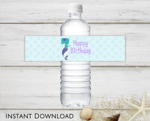 Water Bottle Labels, Mermaid Birthday, Water Bottle Stickers, Bottle Labels, Mermaid Water Bottle, Instant Download, Birthday Party, Mermaid