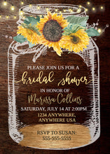 Load image into Gallery viewer, Sunflower Rustic Mason Jar Bridal Shower Invitation, Bridal Shower Invites, sun flower floral , Floral Invites, Bridal Shower Invitation