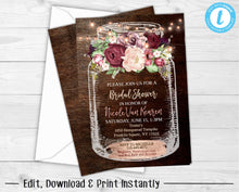 Load image into Gallery viewer, Bridal Shower Invites, Rustic Bridal Shower Invitation, Mason Jar Bridal Shower Invitation, Floral Bridal Shower Invitation, Country Chic