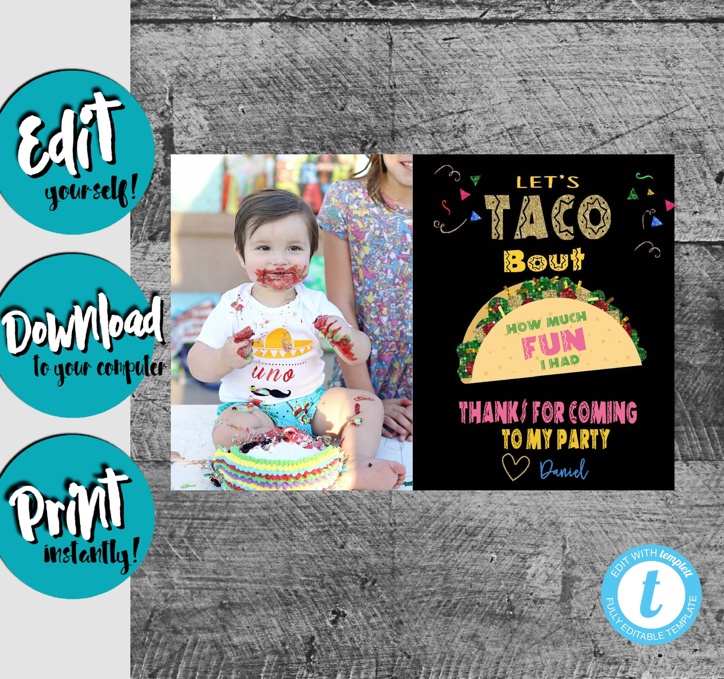 Thank You Photo Card | Let's Taco Bout How Much Fun I Had | Fiesta thank you | Printable Editable Instant Download | Photo thank you note
