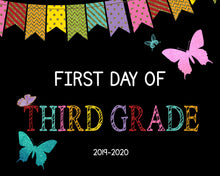 Load image into Gallery viewer, Glitter Butterfly First Day of Third Grade School Printable Chalkboard Sign, First Day, Back to school Sign, Photo PropInstant Download