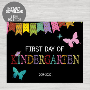 Printable First Day of School Sign, Glitter Butterfly Chalkboard Poster, First Day, Back to school sign, Kindergarten Grade Instant Download