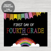 Load image into Gallery viewer, Fourth Grade Glitter Rainbow First Day of School Printable Chalkboard Sign, First Day, Fourth Grade,Back to school Prop Instant Download