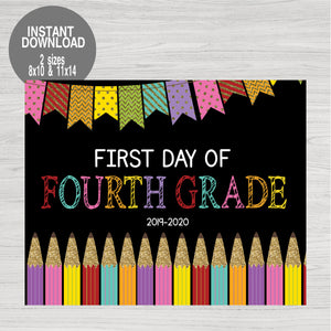 First Day of School Sign, Glitter Pencil First Day of School Printable Chalkboard Poster, First Day, Fourth Grade Instant Download