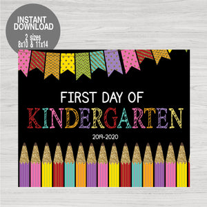 First Day of School Glitter Pencil Printable Chalkboard Sign, First Day of School, Back to school photo prop Kindergarten Instant Download