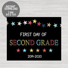 Load image into Gallery viewer, First Day of School Sign, Stars First Day of Second Grade Printable Chalkboard Poster, Back to school PropSecond Grade Instant Download