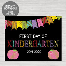 Load image into Gallery viewer, Apple&#39;s with Glitter First Day of Kindergarten Printable Chalkboard Sign, First Day of School, Instant Download