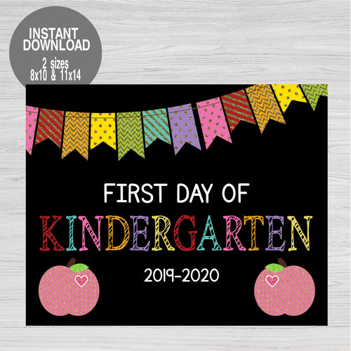 Apple's with Glitter First Day of Kindergarten Printable Chalkboard Sign, First Day of School, Instant Download