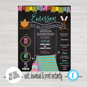 Glamping First Day of School Sign, Camping  Back to school Printable Chalkboard Poster, First day, Kindergarten , Any Age  Grade, Glitter