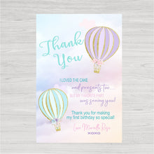 Load image into Gallery viewer, Hot air ballon Thank you cards, hot air balloons Birthday, Birthday Thank you, Thank You Notes, Thank You Cards, Thank You, Birthday Party,