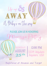 Load image into Gallery viewer, Hot Air Balloon Invitation, Baby SHower Up Up &amp; Away Invite, Baby shower, Oh the places she&#39;ll go, Time Flies, Birthday Girl Invitation