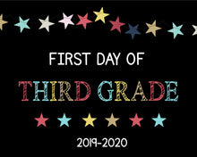 Load image into Gallery viewer, First Day of Third Grade Sign, Stars First Day of School Printable Chalkboard Poster, First Day  Back to school photo propInstant Download