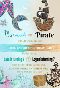 Mermaid or Pirate Birthday Party Invitation, Joint Mermaid or Pirate Birthday Party, Mermaid Pirate Editable Template, Mermaid Pirate