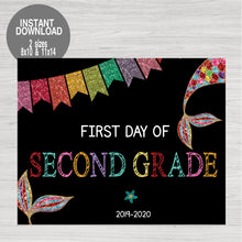 Load image into Gallery viewer, First Day of School Sign, Glitter Mermaid First Day of School Printable Chalkboard Poster, First Day, Second Grade Instant Download