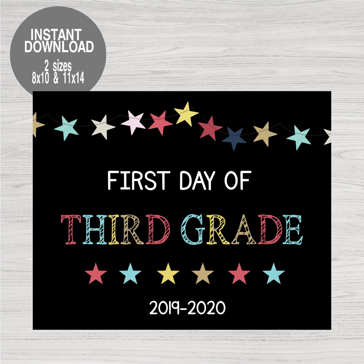First Day of Third Grade Sign, Stars First Day of School Printable Chalkboard Poster, First Day  Back to school photo propInstant Download