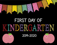 Load image into Gallery viewer, Apple&#39;s with Glitter First Day of Kindergarten Printable Chalkboard Sign, First Day of School, Instant Download