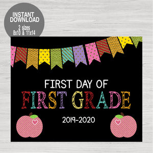 Apple with Glitter First Day of School Printable Chalkboard Sign, First Day of First Grade, Back to school Sign, Photo PropInstant Download