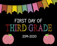 Load image into Gallery viewer, Apple First Day of School Printable Chalkboard Sign, Glitter First Day of Third Grade, Photo Prop, Back to school sign Instant Download