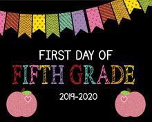 Load image into Gallery viewer, Apple First Day of Fifth Grade Printable Chalkboard Sign, Glitter Apple,  Back to school Photo Prop, First Day of School, Instant Download