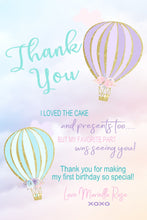 Load image into Gallery viewer, Hot air ballon Thank you cards, hot air balloons Birthday, Birthday Thank you, Thank You Notes, Thank You Cards, Thank You, Birthday Party,