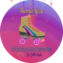 Load image into Gallery viewer, Roller Skating Thank you TAG | Edit Yourself Disco Roller Skate Favor tags, Thank you Label |  Birthday  | Glitter  | INSTANT DOWNLOAD