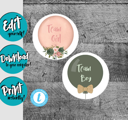 Balloons Team girl or Team boy Favor Tags stickers  | Edit Yourself Balloon Favor tags, Thank you Label |  Baby SHower |    INSTANT DOWNLOAD