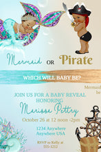 Load image into Gallery viewer, Gender Reveal Invitation, Mermaid or Pirate African American Gender Reveal Party Invitation, He or She What Will Baby be Instant Download