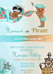 African American, Gender Reveal Invitation, Mermaid or Pirate Gender Reveal Party Invitation, He or She What Will Baby be Instant Download