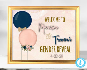 Balloon Gender Reveal Welcome Sign, Gender Reveal, Baby Shower, Boy or Girl, He or She, Pink and Blue Balloons, Instant Download