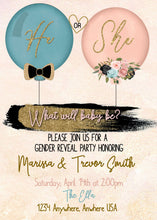 Load image into Gallery viewer, Editable Gender Reveal Invitation, Balloon Baby Shower Invite, Gender Reveal Party, Blue or Pink, He or She, Boy or Girl, Instant Download