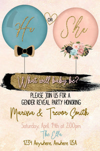 Editable Gender Reveal Invitation, Balloon Baby Shower Invite, Gender Reveal Party, Blue or Pink, He or She, Boy or Girl, Instant Download