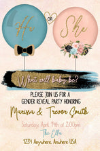 Load image into Gallery viewer, Gender Reveal Party, Gender Reveal Invitation, Balloon Baby Shower Invite, Blue or Pink, He or She, Boy or Girl, Instant Download, Editable