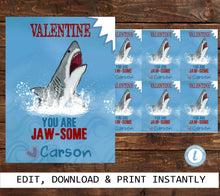 Load image into Gallery viewer, Valentine&#39;s Day Jaw some shark Gift Tag, Printable Valentine Label, Valentines Day Gift, Printable Kids Valentine, Gift Stickers, bite
