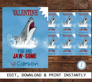 Valentine's Day Jaw some shark Gift Tag, Printable Valentine Label, Valentines Day Gift, Printable Kids Valentine, Gift Stickers, bite